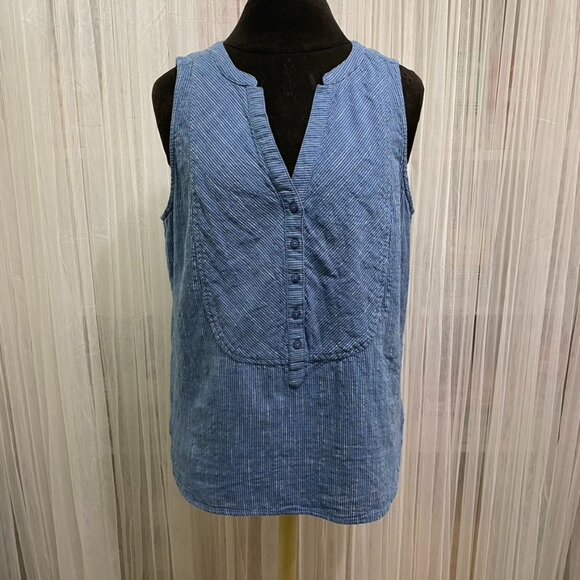 prAna Katya Women's Medium Blue Stripe Organic Cotton Tank Sleeveless Top GORP - Picture 1 of 14